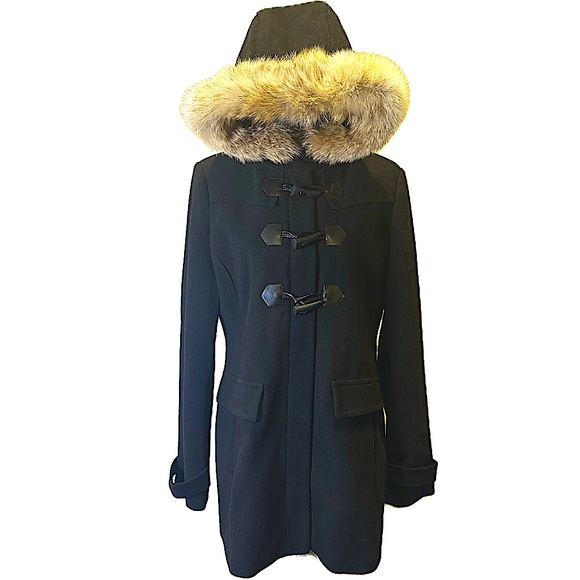 Black Toggle Coat with Faux Fur Hood - Picture 1 of 4